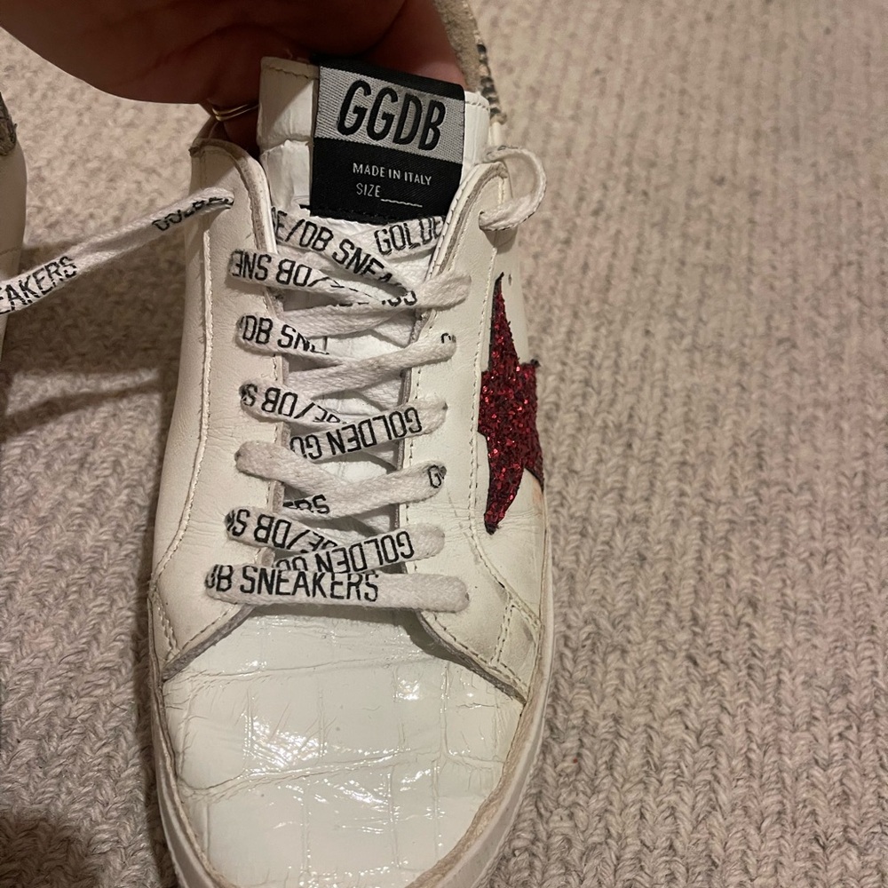 Golden Goose White Sneakers with Red Glitter Star